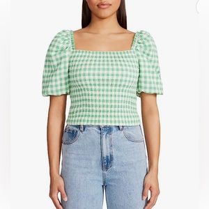 NWT BB Dakota by Steve Madden The Keys to the Gingham Top green basil sz Med